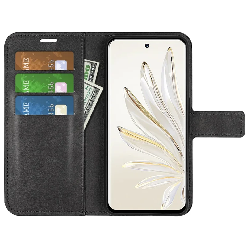 For Honor 70 5G PU Leather Stand Wallet Feature Magnetic Case Square Wear-resistant TPU Flip Book Cover - Black