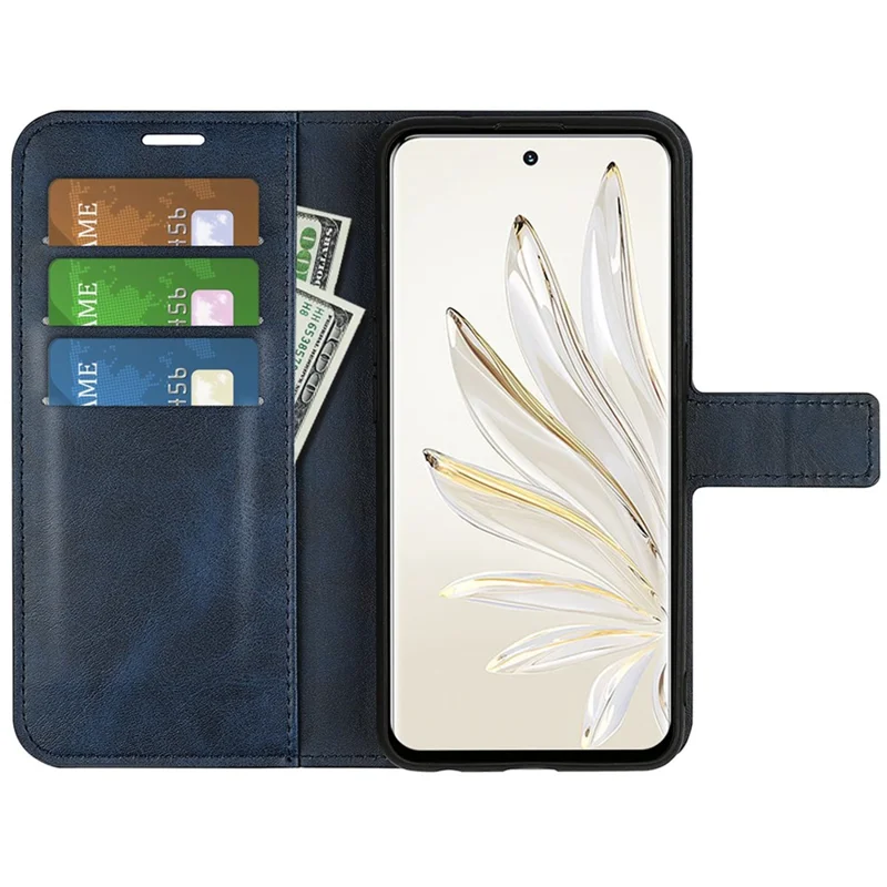 For Honor 70 5G PU Leather Stand Wallet Feature Magnetic Case Square Wear-resistant TPU Flip Book Cover - Blue