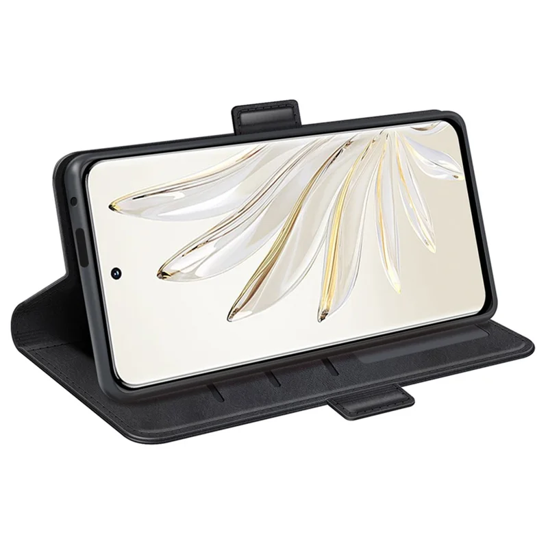 For Honor 70 5G Capa de Carteira de Couro PU com Fecho Magnético Duplo, Suporte Flip Protetor - Preto