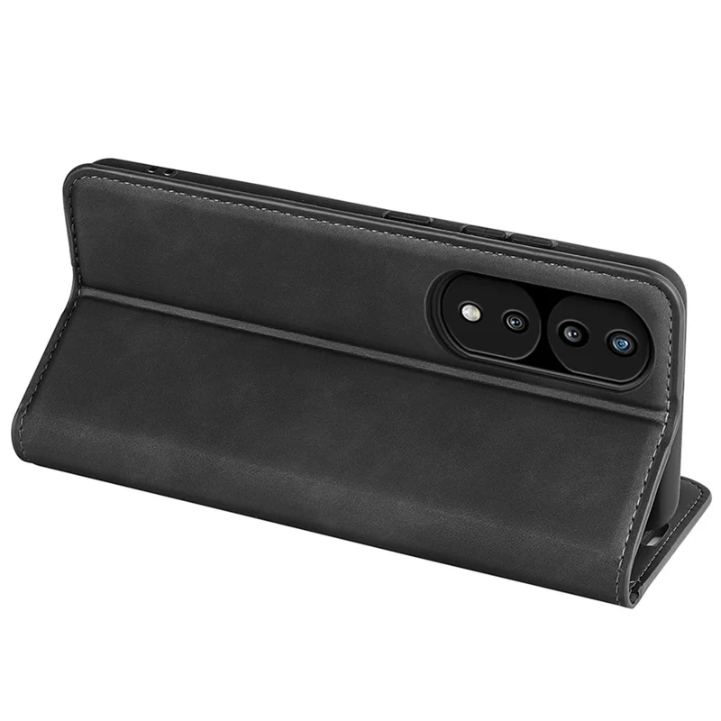 For Honor 70 5G Skin-Touch Feeling PU Leather Case Magnetic Auto-Absorbed Stand Shockproof TPU Flip Wallet Protective Cover - Black