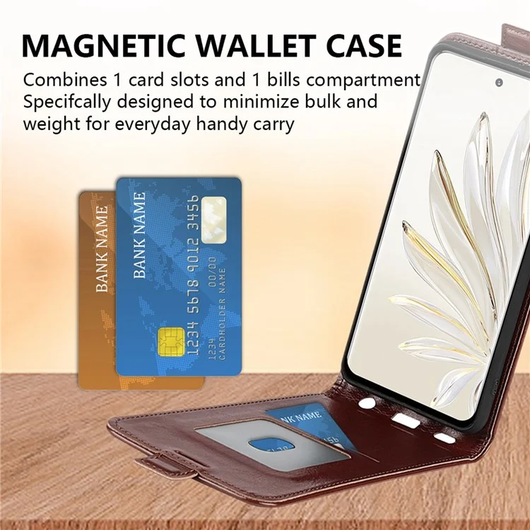 Para Honor 70 5G Flip Phip Telephip Case Crazy Horse Textura PU Cubierta Protectora de Cuero Con Ranura Para Tarjetas - Marrón