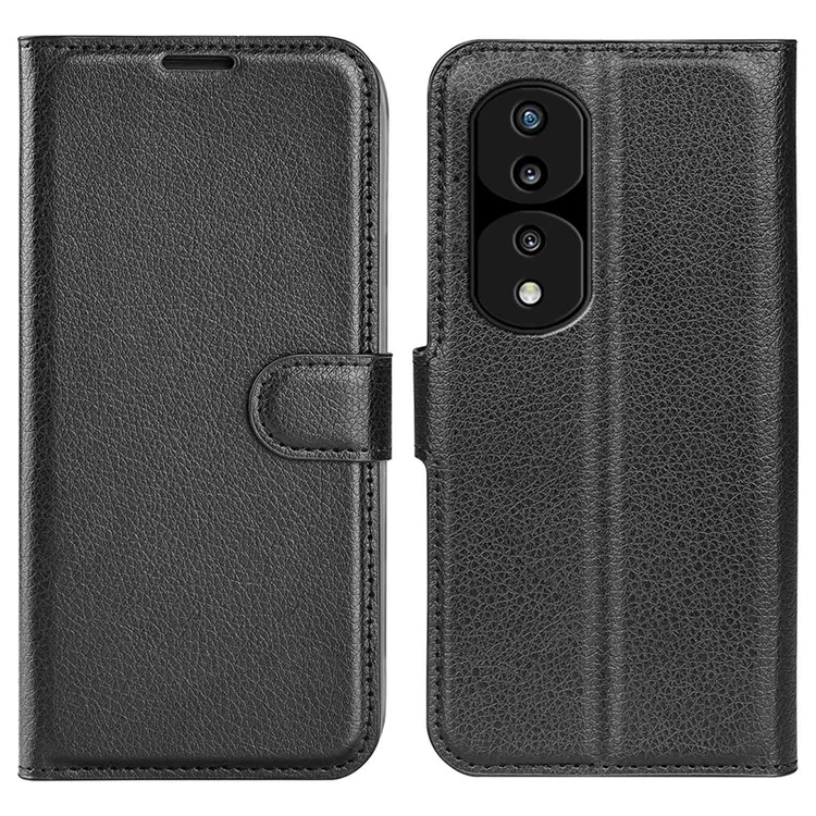 Pour Honor 70 5G Litchi Texture Wallet Case PU Leather Stand Shockproof TPU Inner Shell Flip Folio Cover - Noir