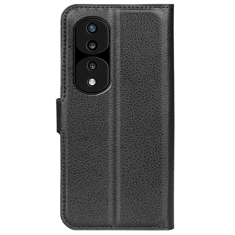Pour Honor 70 5G Litchi Texture Wallet Case PU Leather Stand Shockproof TPU Inner Shell Flip Folio Cover - Noir