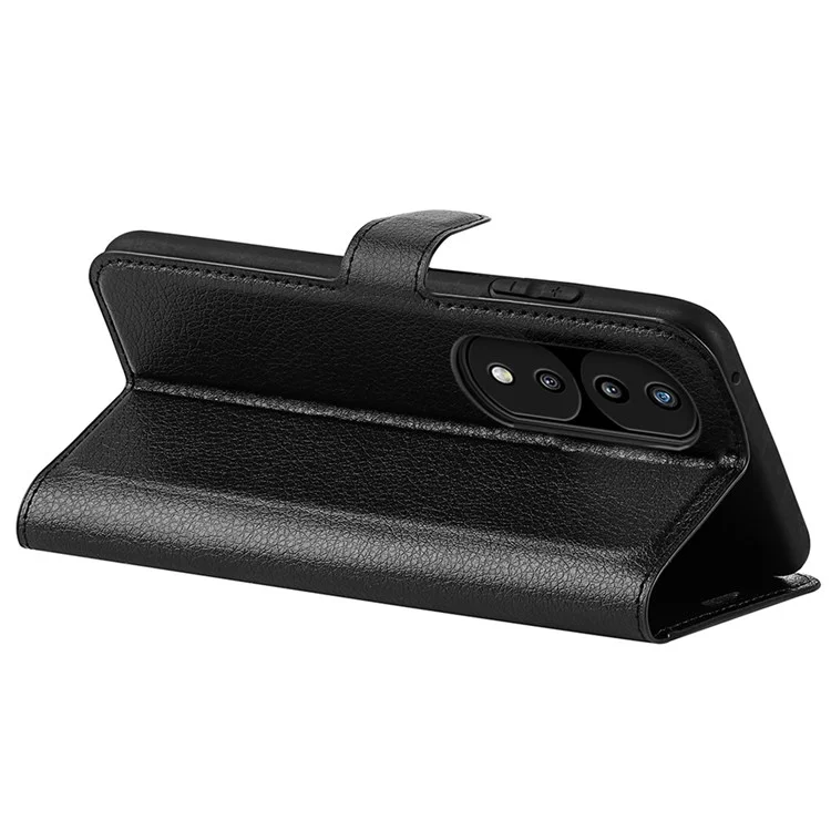 Pour Honor 70 5G Litchi Texture Wallet Case PU Leather Stand Shockproof TPU Inner Shell Flip Folio Cover - Noir