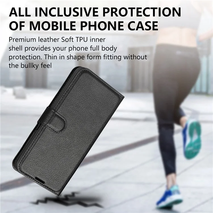 Pour Honor 70 5G Litchi Texture Wallet Case PU Leather Stand Shockproof TPU Inner Shell Flip Folio Cover - Noir