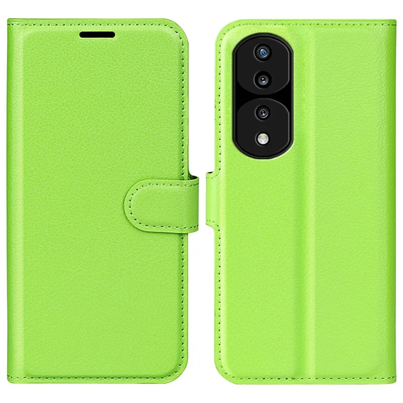 For Honor 70 5G Litchi Texture Wallet Case PU Leather Stand Shockproof TPU Inner Shell Flip Folio Cover - Green