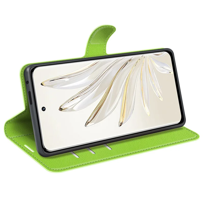 For Honor 70 5G Litchi Texture Wallet Case PU Leather Stand Shockproof TPU Inner Shell Flip Folio Cover - Green