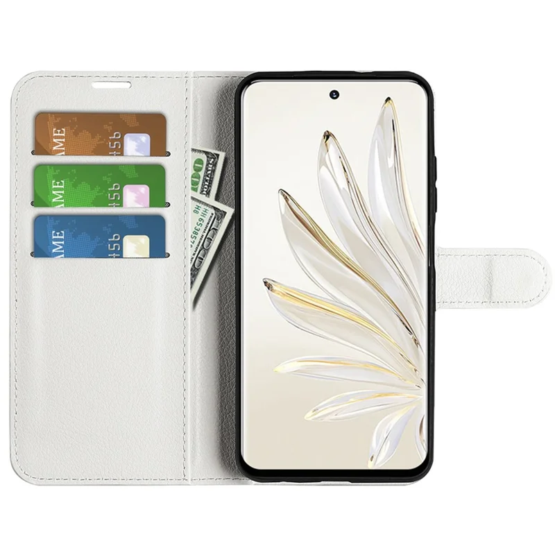 For Honor 70 5G Litchi Texture Wallet Case PU Leather Stand Shockproof TPU Inner Shell Flip Folio Cover - White