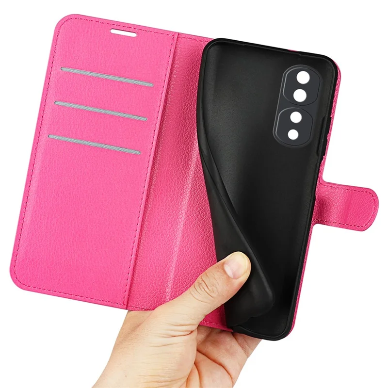 For Honor 70 5G Litchi Texture Wallet Case PU Leather Stand Shockproof TPU Inner Shell Flip Folio Cover - Rose