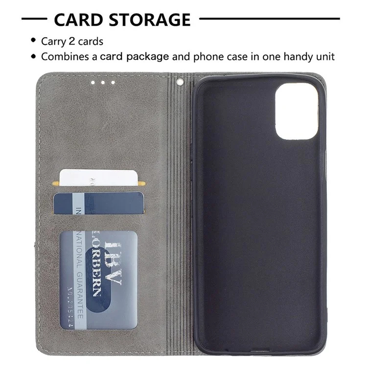 For LG K42 Leather Case with Card Holder Imprinting Pattern Phone Stand Cover - Grey