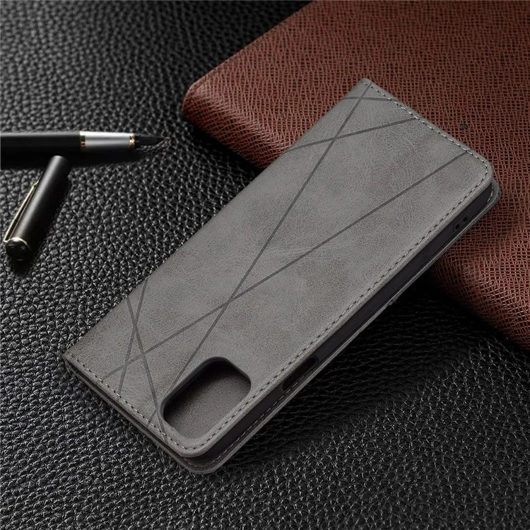 For LG K42 Leather Case with Card Holder Imprinting Pattern Phone Stand Cover - Grey