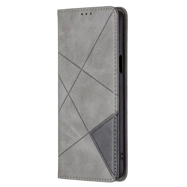 BF Imprinting Pattern Series-1 for LG K42 Imprinted Geometric PU Leather Case Hidden Magnetic Absorption Stand Feature Flip Cover with Card Holder - Grey