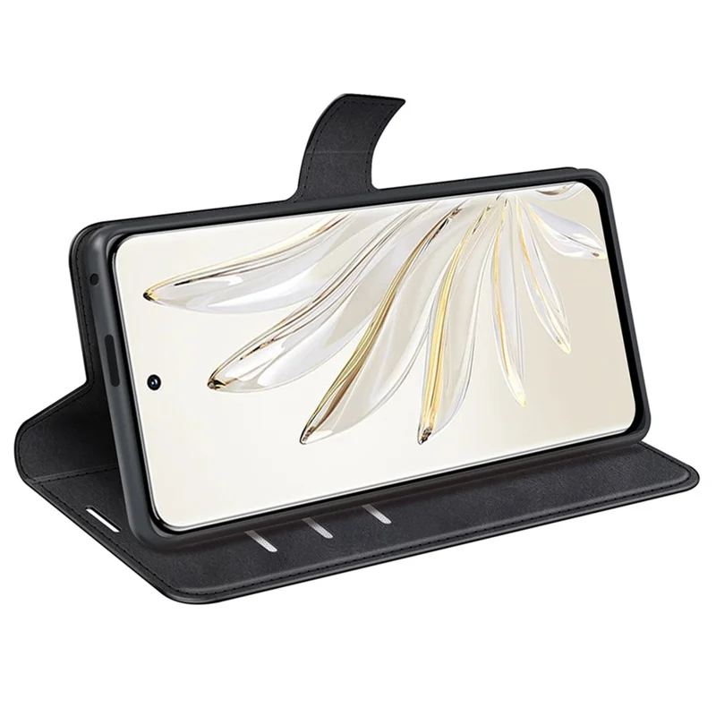 For Honor 70 Pro 5G PU Leather Stand Wallet Case Square Magnetic Clasp Shockproof TPU Flip Book Cover - Black