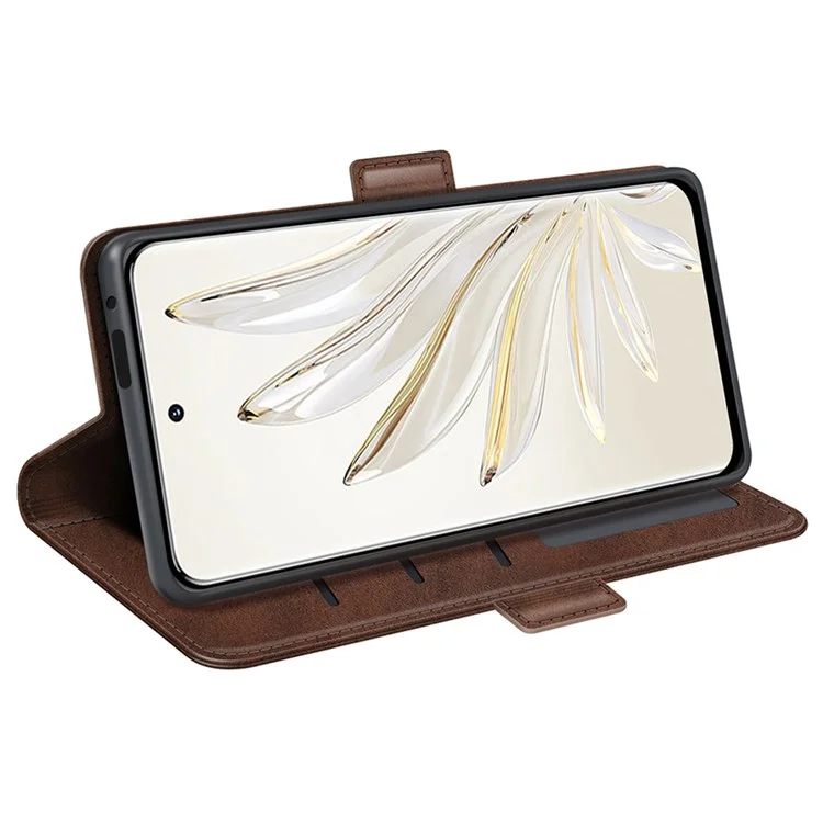 Para Honor 70 Pro 5G PU Pulho Catagem Casa do Chamado Magnético Dulo Proteção de Choque à Prova de Choque TPU Flip Tampa - Castanho