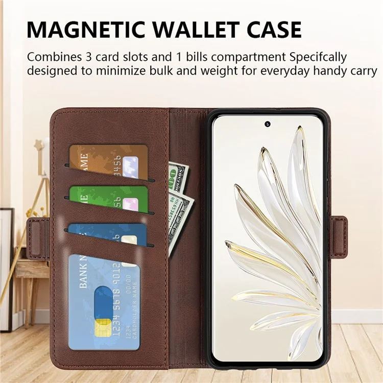 Para Honor 70 Pro 5G PU Pulho Catagem Casa do Chamado Magnético Dulo Proteção de Choque à Prova de Choque TPU Flip Tampa - Castanho