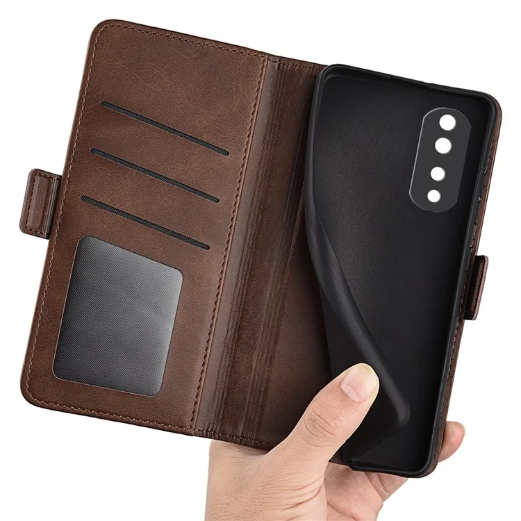 Para Honor 70 Pro 5G PU Pulho Catagem Casa do Chamado Magnético Dulo Proteção de Choque à Prova de Choque TPU Flip Tampa - Castanho