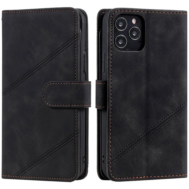 For iPhone 12/12 Pro 6.1 inch Folio Flip PU Leather Stand Cover Imprinted Cellphone Case with Multiple Card Slots and Cash Pocket - Black