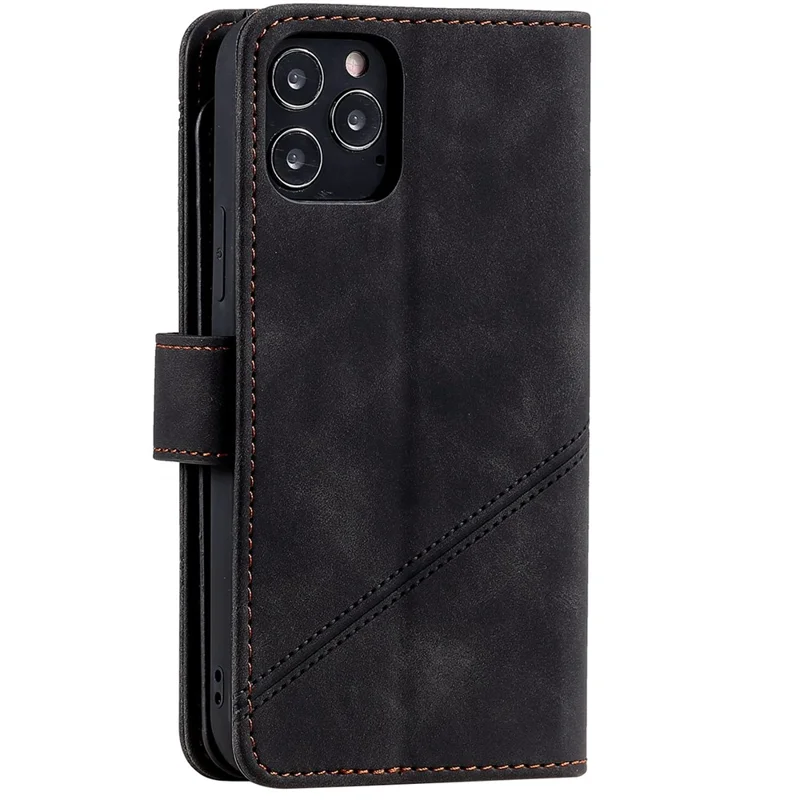 For iPhone 12/12 Pro 6.1 inch Folio Flip PU Leather Stand Cover Imprinted Cellphone Case with Multiple Card Slots and Cash Pocket - Black