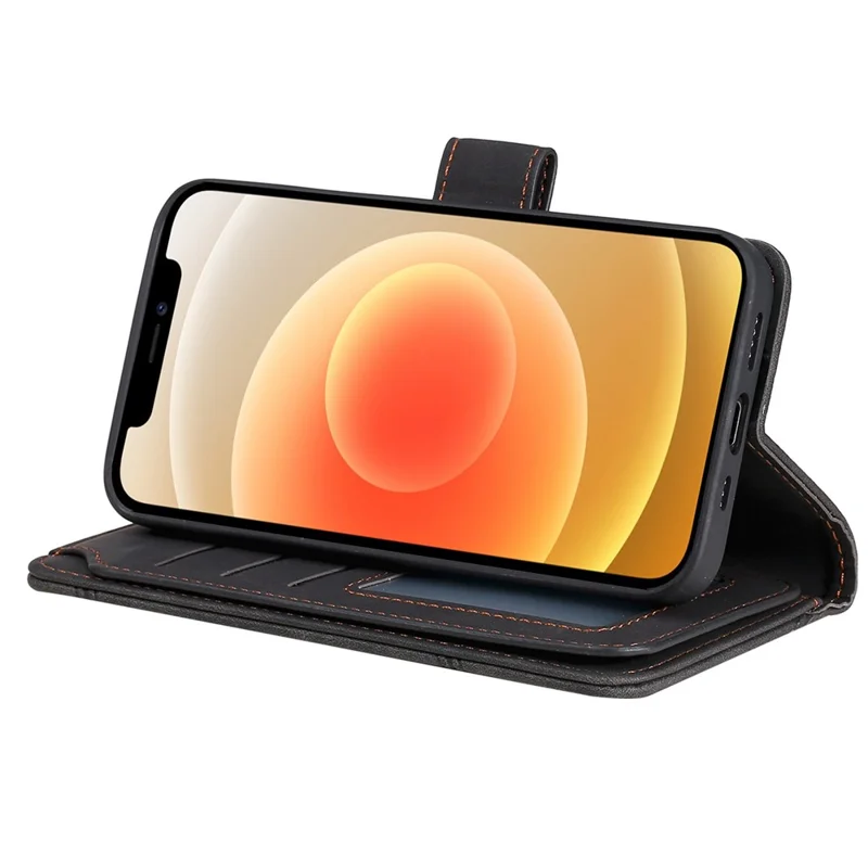 For iPhone 12/12 Pro 6.1 inch Folio Flip PU Leather Stand Cover Imprinted Cellphone Case with Multiple Card Slots and Cash Pocket - Black