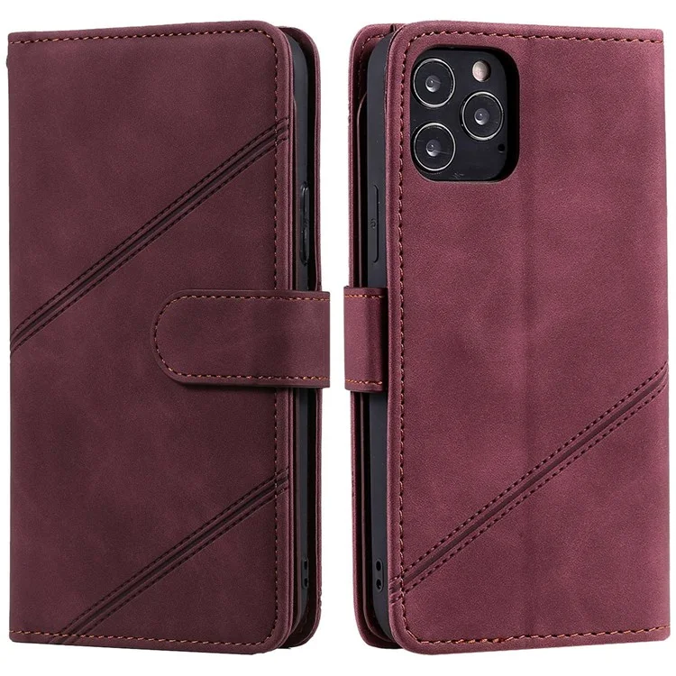 Für Das Iphone 12 Pro Max 6,7 Zoll Bump Proof PU Leder -ständer Cover Geprägtes Handy -handy Mit Mehreren Kartensteckplätzen Und Bargeldentasche - Rot