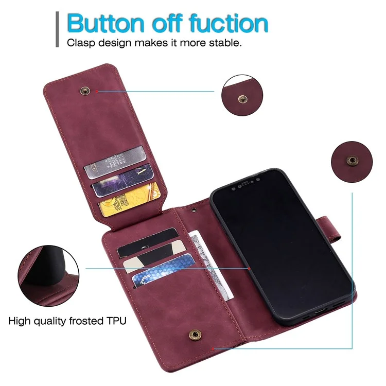 Für Das Iphone 12 Pro Max 6,7 Zoll Bump Proof PU Leder -ständer Cover Geprägtes Handy -handy Mit Mehreren Kartensteckplätzen Und Bargeldentasche - Rot