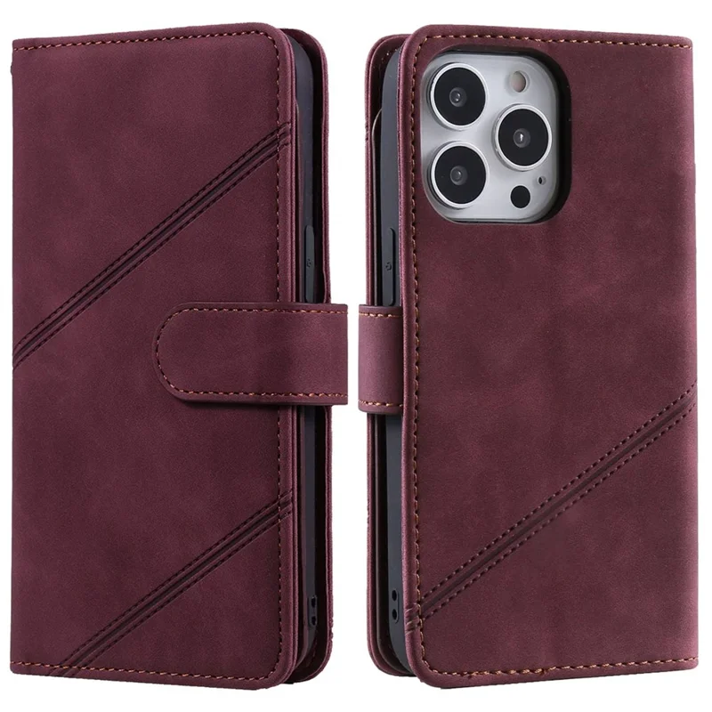For iPhone 13 Pro 6.1 inch Drop Resistant Imprinted PU Leather Stand Cover with Multiple Card Slots and Cash Pocket - Red