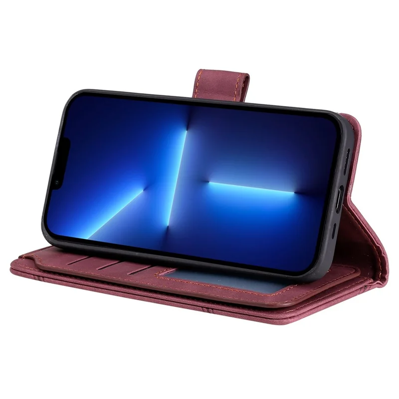 For iPhone 13 Pro 6.1 inch Drop Resistant Imprinted PU Leather Stand Cover with Multiple Card Slots and Cash Pocket - Red