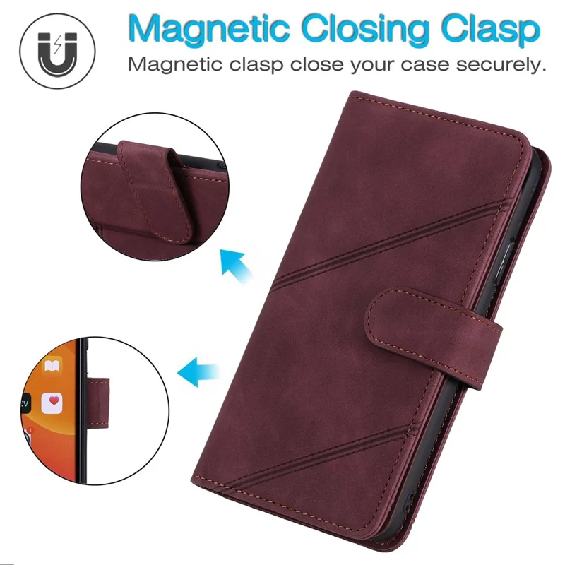 For iPhone 13 Pro 6.1 inch Drop Resistant Imprinted PU Leather Stand Cover with Multiple Card Slots and Cash Pocket - Red