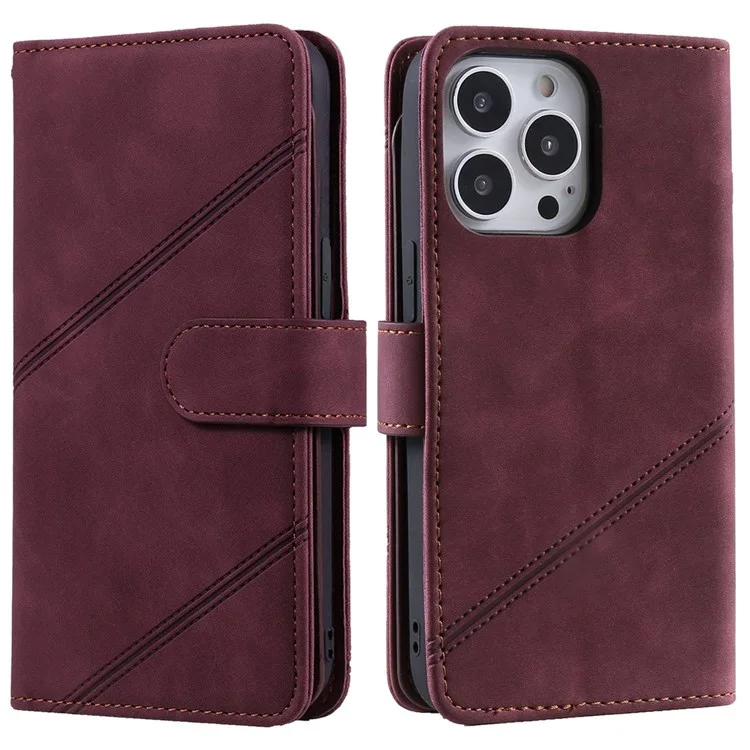 For iPhone 13 Pro Max 6.7 inch Anti-fall Protection Imprinted PU Leather Stand Cover with Multiple Card Slots and Cash Pocket - Red