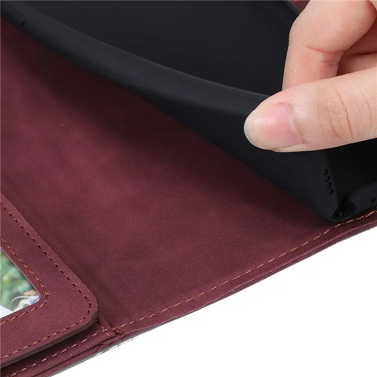For iPhone 13 Pro Max 6.7 inch Anti-fall Protection Imprinted PU Leather Stand Cover with Multiple Card Slots and Cash Pocket - Red