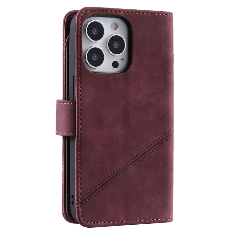 For iPhone 13 Pro Max 6.7 inch Anti-fall Protection Imprinted PU Leather Stand Cover with Multiple Card Slots and Cash Pocket - Red