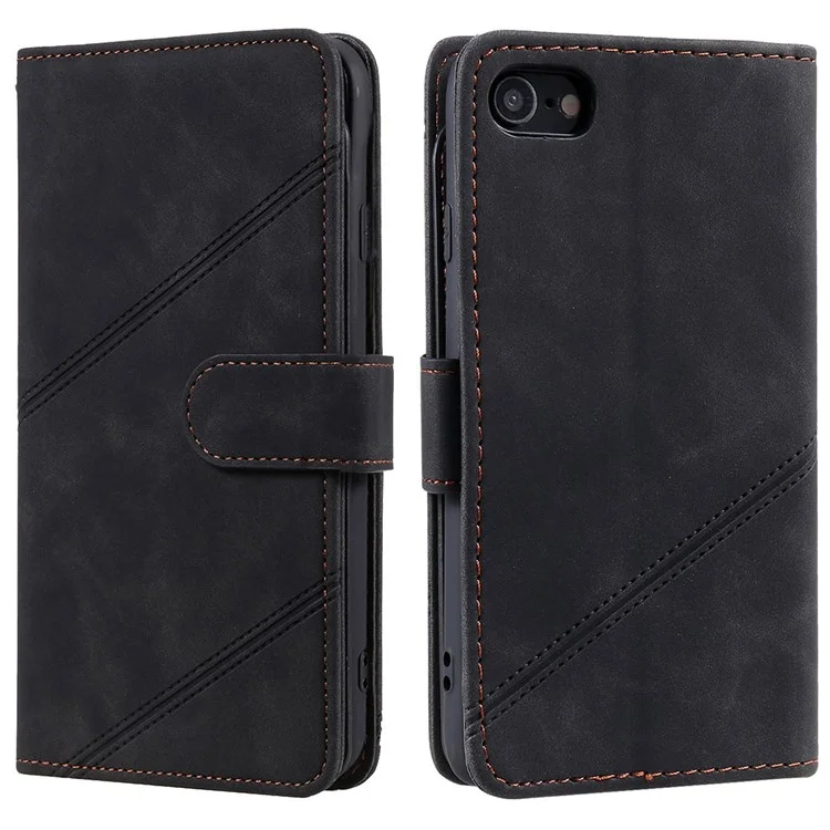 Para iPhone 7/8/SE (2020)/SE (2022) Funda de piel de imitación con soporte y múltiples ranuras para tarjetas y bolsillo para efectivo, protección anti-caídas - Negro
