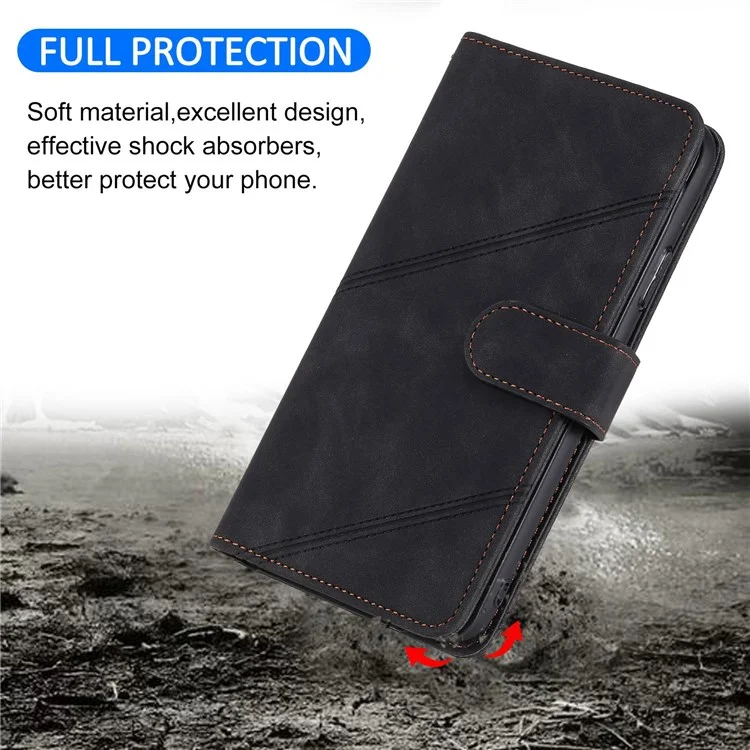 Para iPhone 7/8/SE (2020)/SE (2022) Funda de piel de imitación con soporte y múltiples ranuras para tarjetas y bolsillo para efectivo, protección anti-caídas - Negro