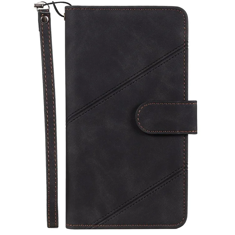 Para iPhone 7/8/SE (2020)/SE (2022) Funda de piel de imitación con soporte y múltiples ranuras para tarjetas y bolsillo para efectivo, protección anti-caídas - Negro