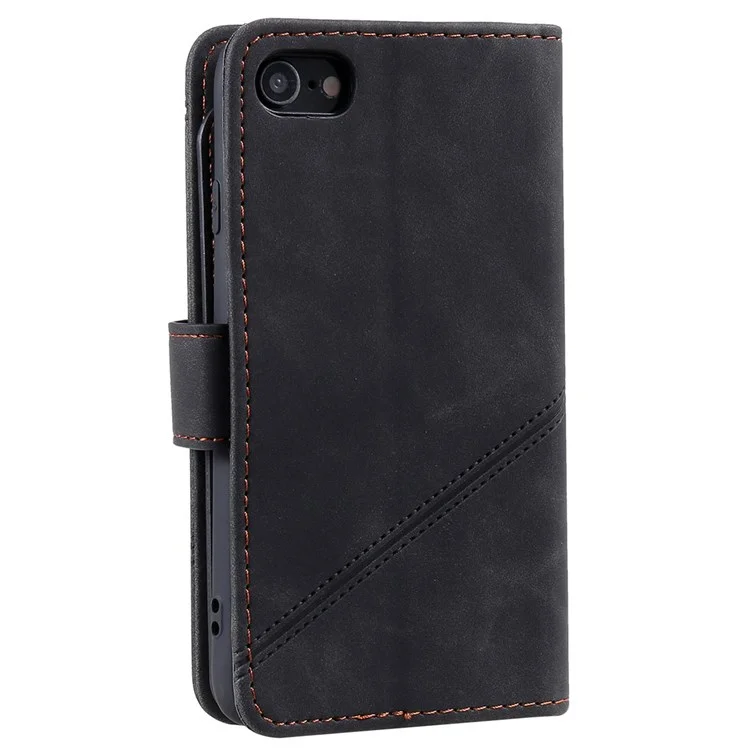 Para iPhone 7/8/SE (2020)/SE (2022) Funda de piel de imitación con soporte y múltiples ranuras para tarjetas y bolsillo para efectivo, protección anti-caídas - Negro