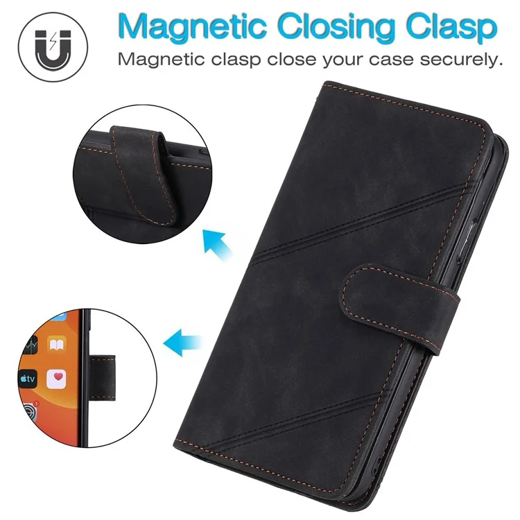Para iPhone 7/8/SE (2020)/SE (2022) Funda de piel de imitación con soporte y múltiples ranuras para tarjetas y bolsillo para efectivo, protección anti-caídas - Negro