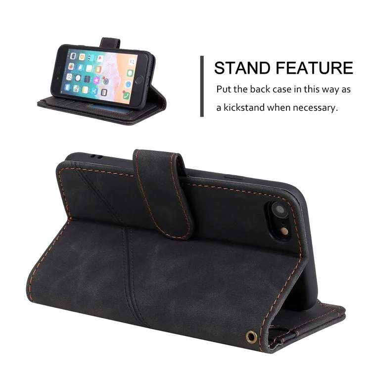 Para iPhone 7/8/SE (2020)/SE (2022) Funda de piel de imitación con soporte y múltiples ranuras para tarjetas y bolsillo para efectivo, protección anti-caídas - Negro