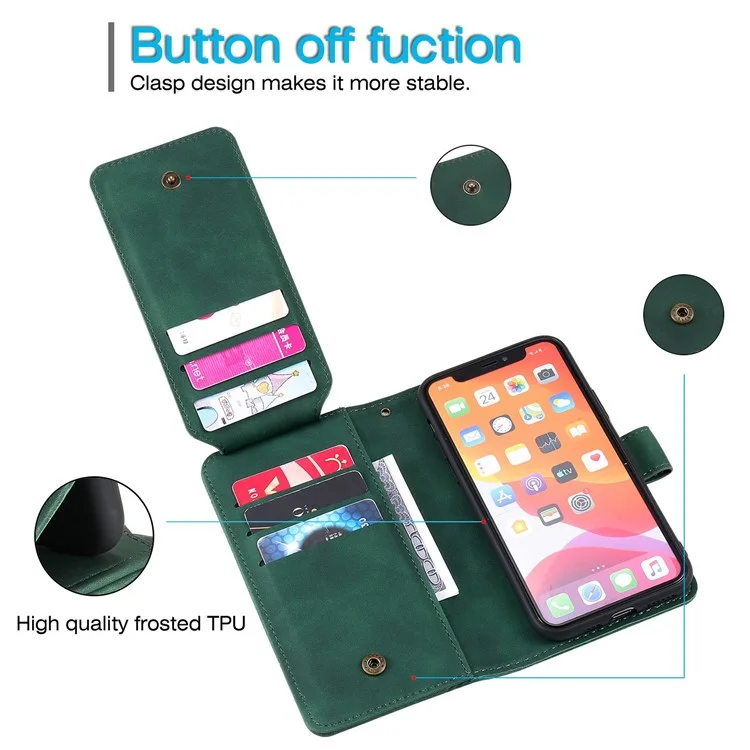 Para Iphone 13 Mini de 5.4 Pulgadas Magnetic Telephip Case de Cuero Impreso Con Múltiples Ranuras Para Tarjetas y Bolsillo en Efectivo - Verde