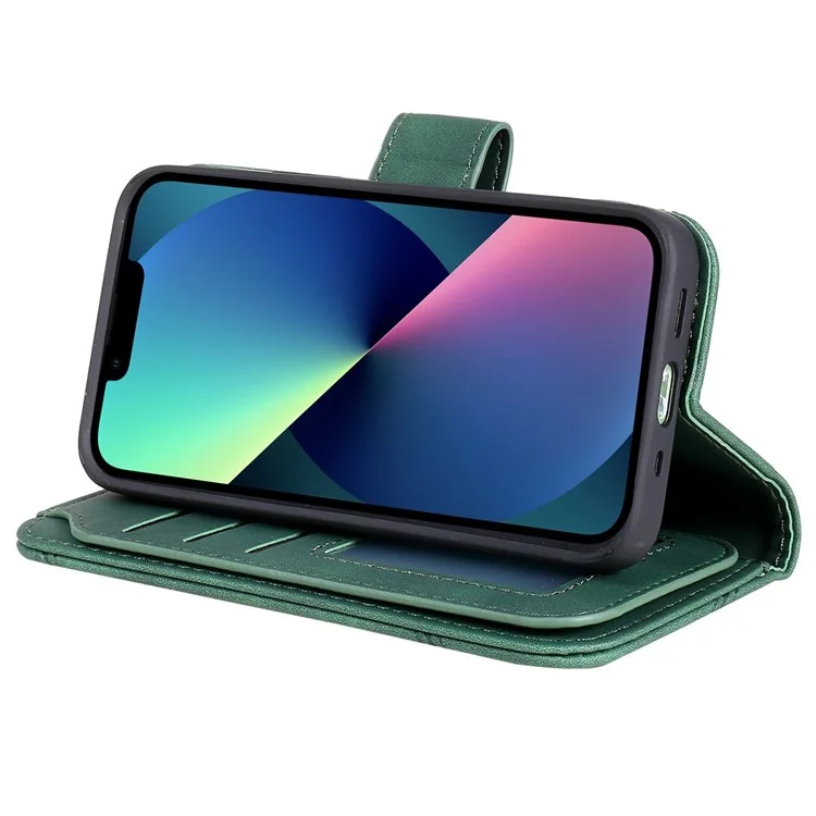 Para Iphone 13 Mini de 5.4 Pulgadas Magnetic Telephip Case de Cuero Impreso Con Múltiples Ranuras Para Tarjetas y Bolsillo en Efectivo - Verde