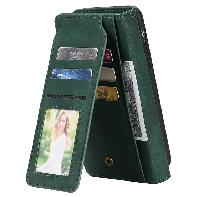 Para Iphone 13 Mini de 5.4 Pulgadas Magnetic Telephip Case de Cuero Impreso Con Múltiples Ranuras Para Tarjetas y Bolsillo en Efectivo - Verde