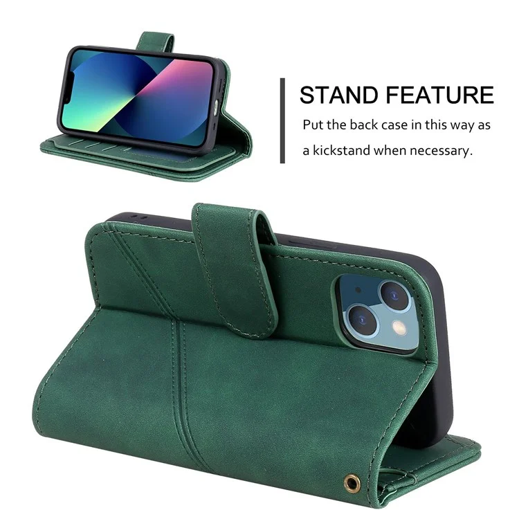 Para Iphone 13 Mini de 5.4 Pulgadas Magnetic Telephip Case de Cuero Impreso Con Múltiples Ranuras Para Tarjetas y Bolsillo en Efectivo - Verde