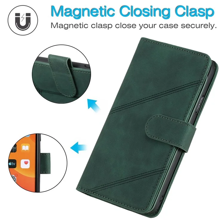 Para Iphone 13 Mini de 5.4 Pulgadas Magnetic Telephip Case de Cuero Impreso Con Múltiples Ranuras Para Tarjetas y Bolsillo en Efectivo - Verde