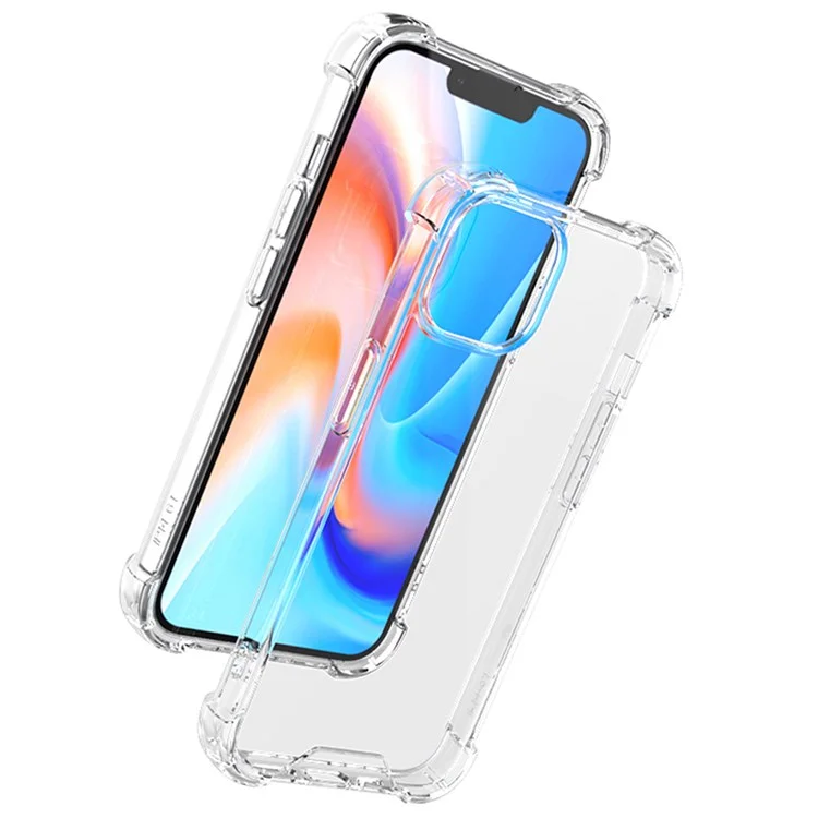 For iPhone 14 6.1 inch Four Corner Drop-proof Transparent Soft TPU Frame Acrylic Back Cover Phone Case