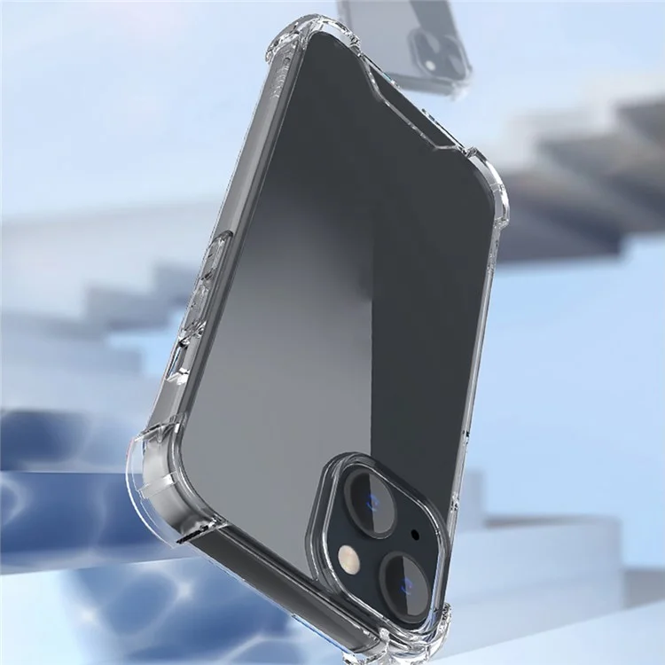 Pour iPhone 14 6.1 pouces Coque de téléphone à 4 coins anti-chocs en TPU souple transparent avec dos en acrylique