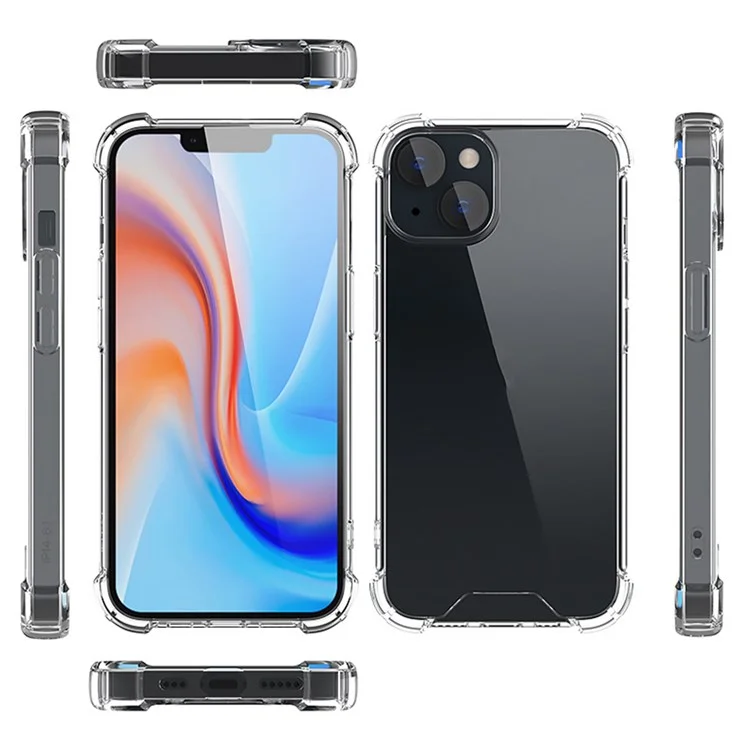 Pour iPhone 14 6.1 pouces Coque de téléphone à 4 coins anti-chocs en TPU souple transparent avec dos en acrylique