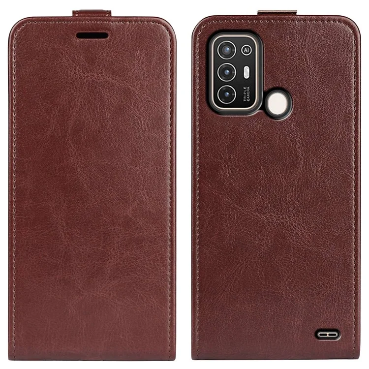 Para ZTE Blade A52 Proteção Full PU Couro Phone Phone Card Titular Crazy Horse Texture Flip Flip Magnetic Case - Castanho