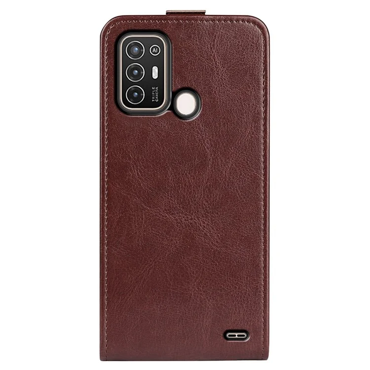 Para ZTE Blade A52 Proteção Full PU Couro Phone Phone Card Titular Crazy Horse Texture Flip Flip Magnetic Case - Castanho