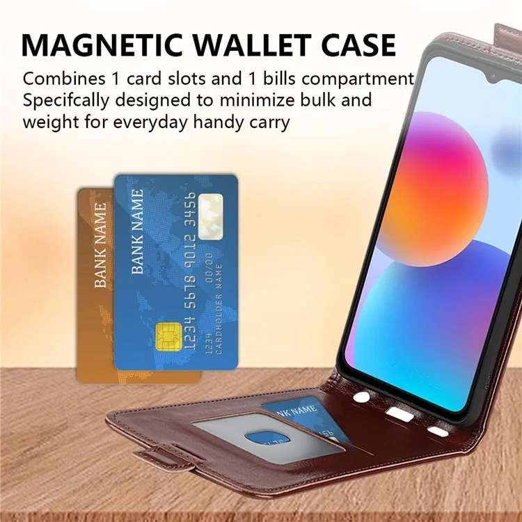 Para ZTE Blade A52 Proteção Full PU Couro Phone Phone Card Titular Crazy Horse Texture Flip Flip Magnetic Case - Castanho