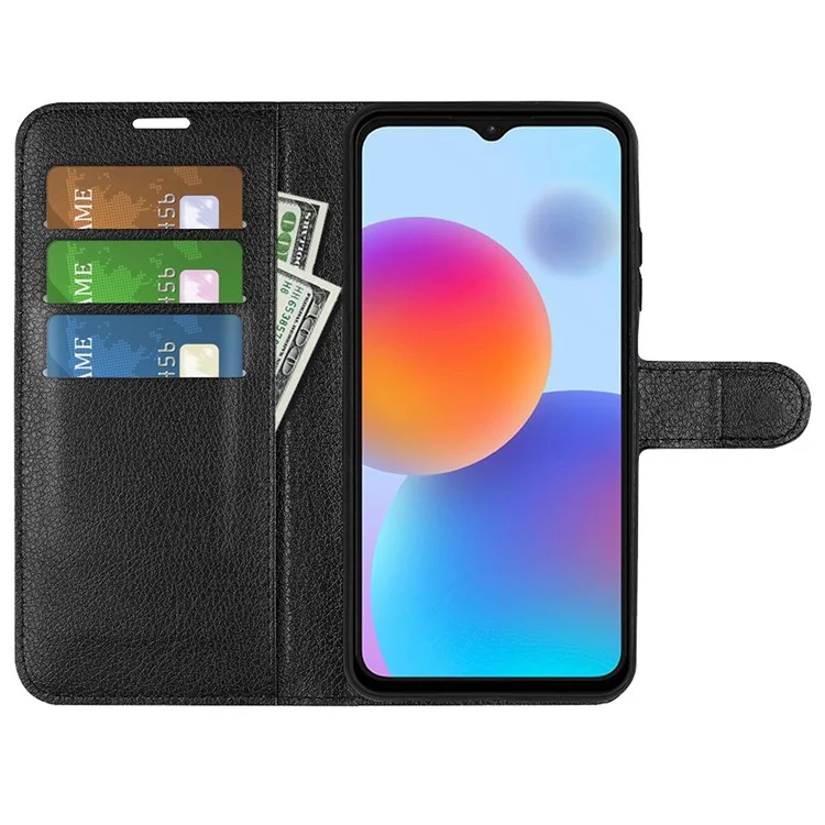 Pour ZTE Blade A52 Anti-rayures Litchi Texture Étui Portefeuille en Cuir PU Stand TPU Coquille Intérieure Anti-chute Flip Folio Cover - Noir