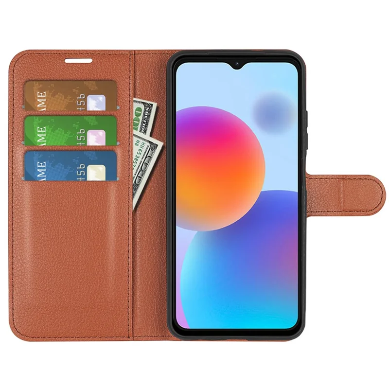 For ZTE Blade A52 Anti-scratch Litchi Texture Wallet Case PU Leather Stand TPU Inner Shell Drop-proof Flip Folio Cover - Brown